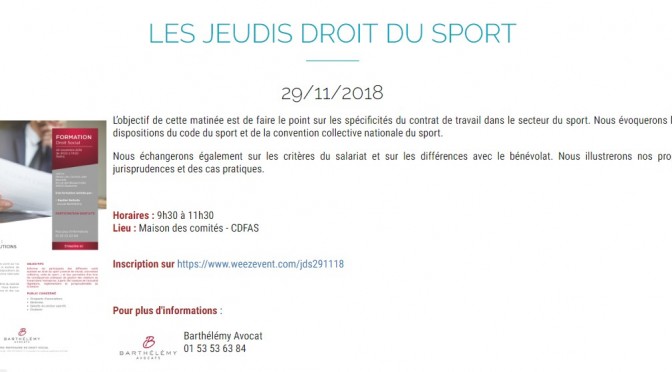 Matinée de formation gratuite sur « Contrat de travail « sport » : actualités et évolutions »