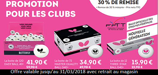 PROMOTIONS BALLES BUTTERFLY 2018